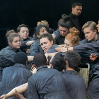 Mary Bevan as Euridice with young dancers from East London Dance – Photograph: Stephen Cummiskey © ROH/Roundhouse